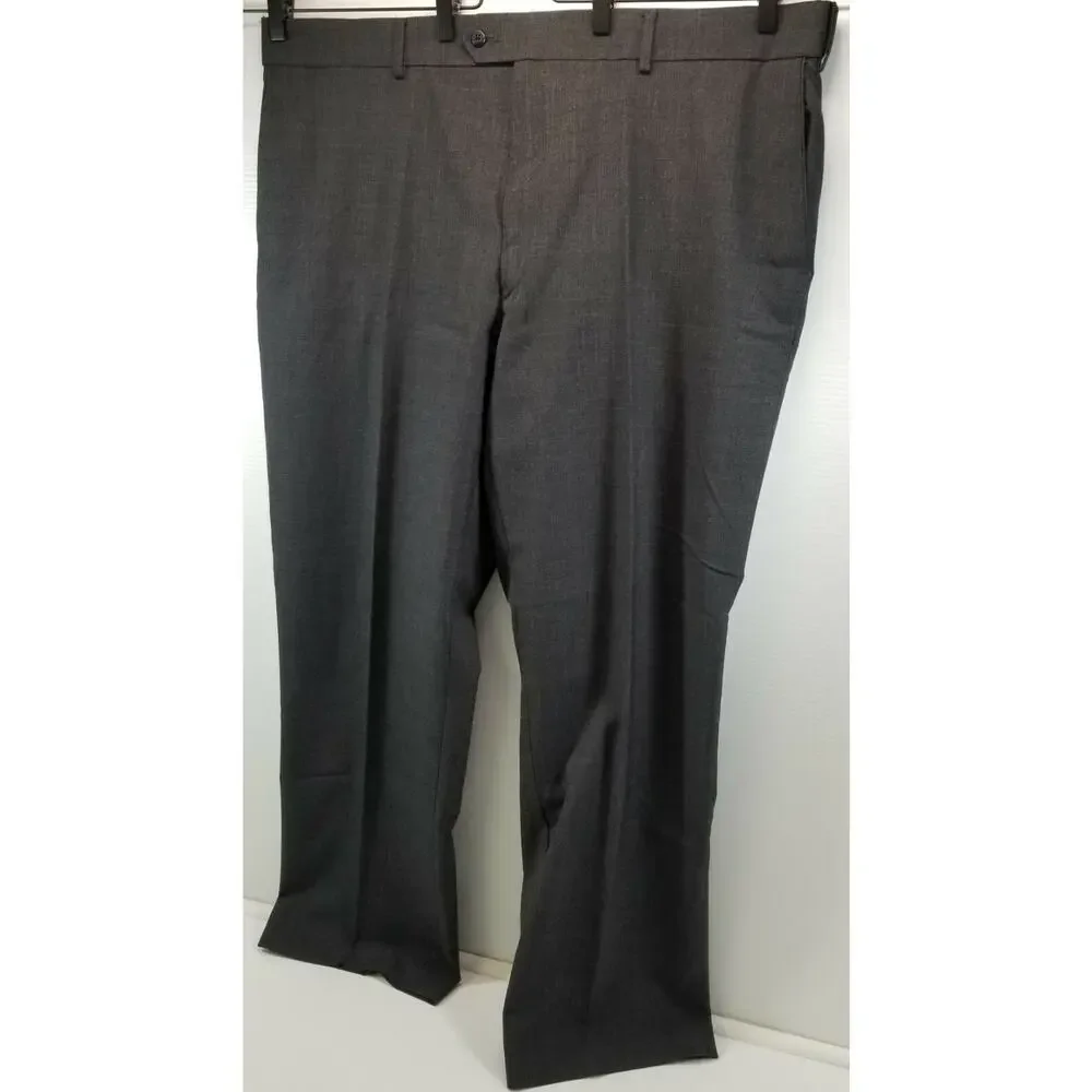 N) Stafford Performance Men's Gray 44 x 30 Classic Fit Flat Front Dress Pants